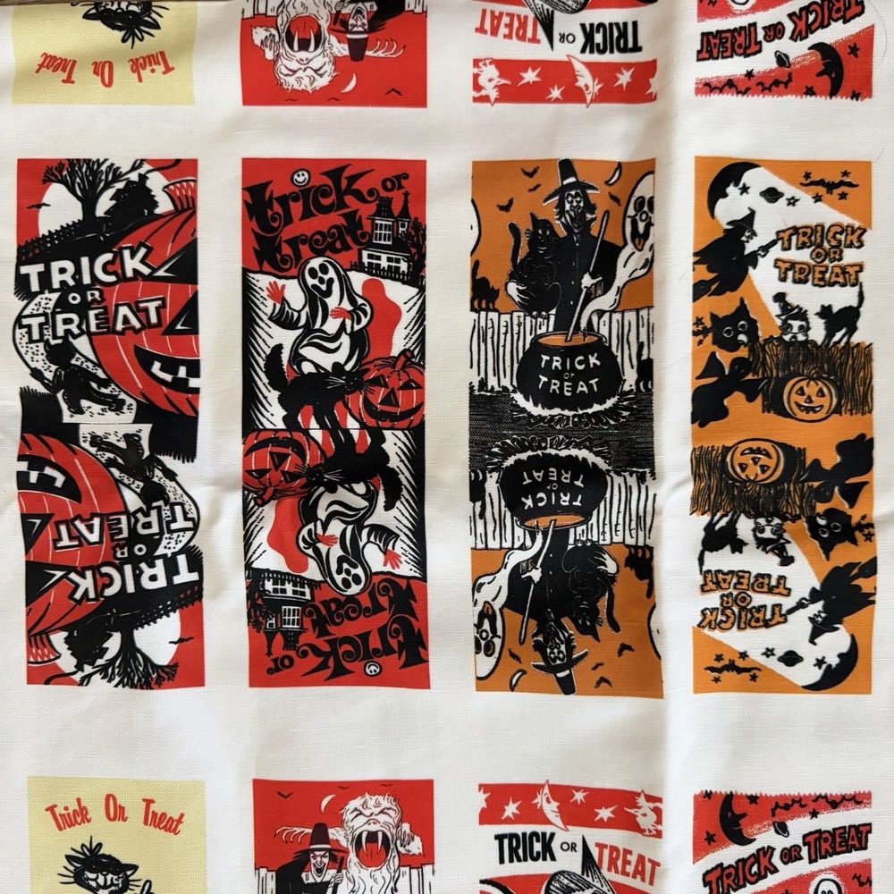 Vintage Halloween Fabric•Trick Or Treat Bags•Witch Cat Ghosts Pumpkins 58"x71"